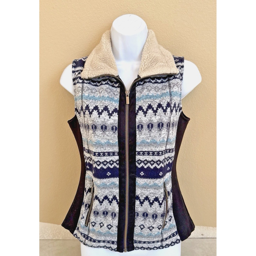 Wooly Bully Wear Womens Vest Size S Blue Aztec Full Zip Boho Cabincore